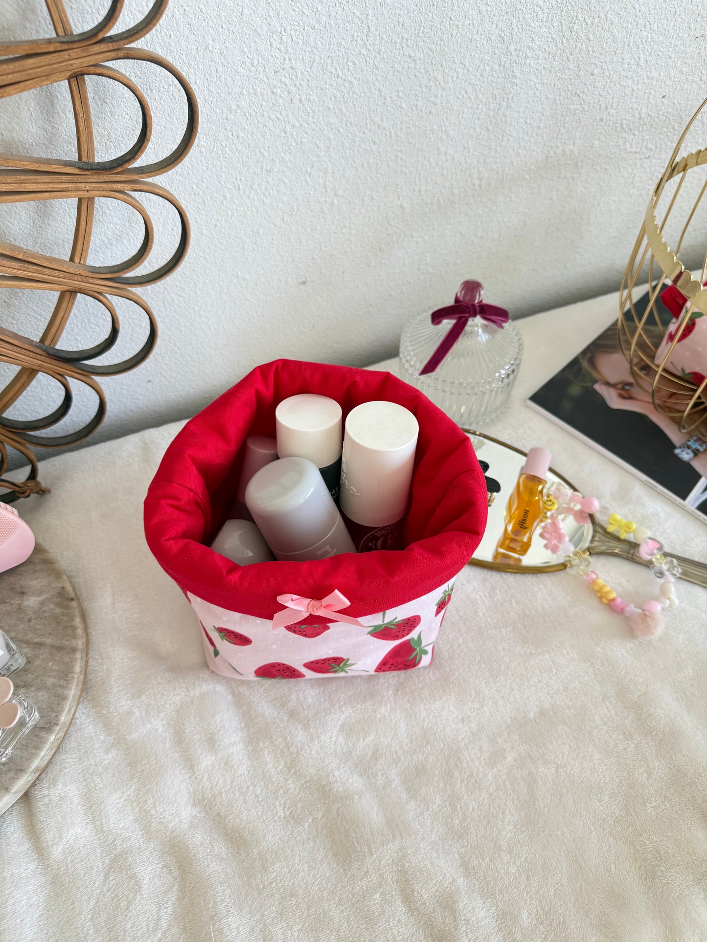 Strawberry bucket, skin care/makeup organizer