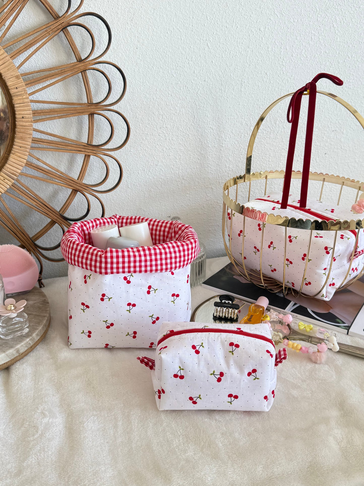 Cherry bucket, skincare/makeup organizer