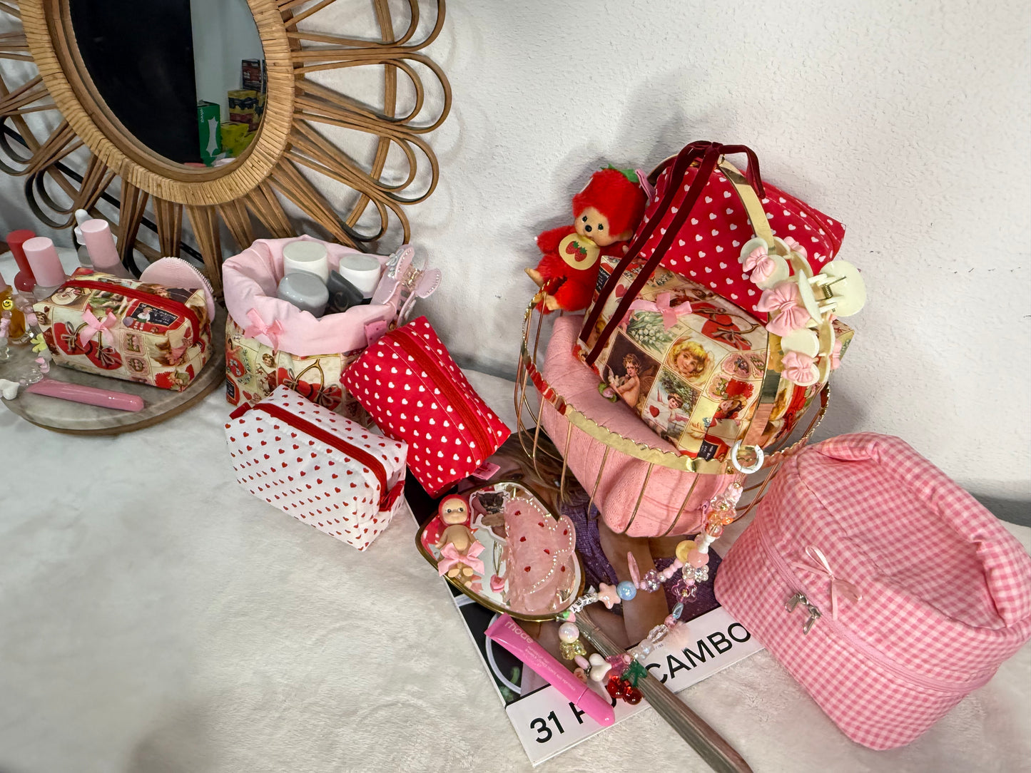 Pink Gingham Vanity Makeup Bag