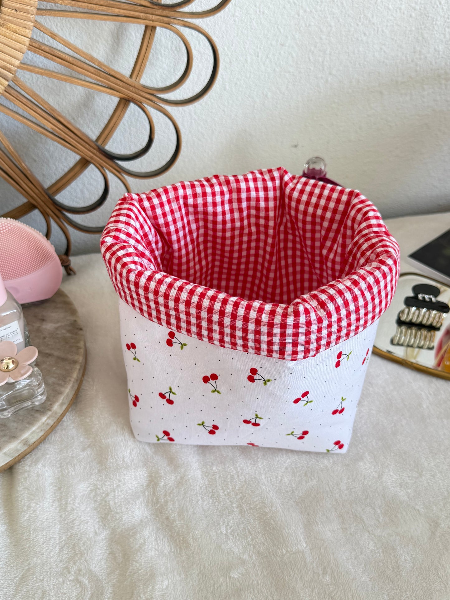 Cherry bucket, skincare/makeup organizer