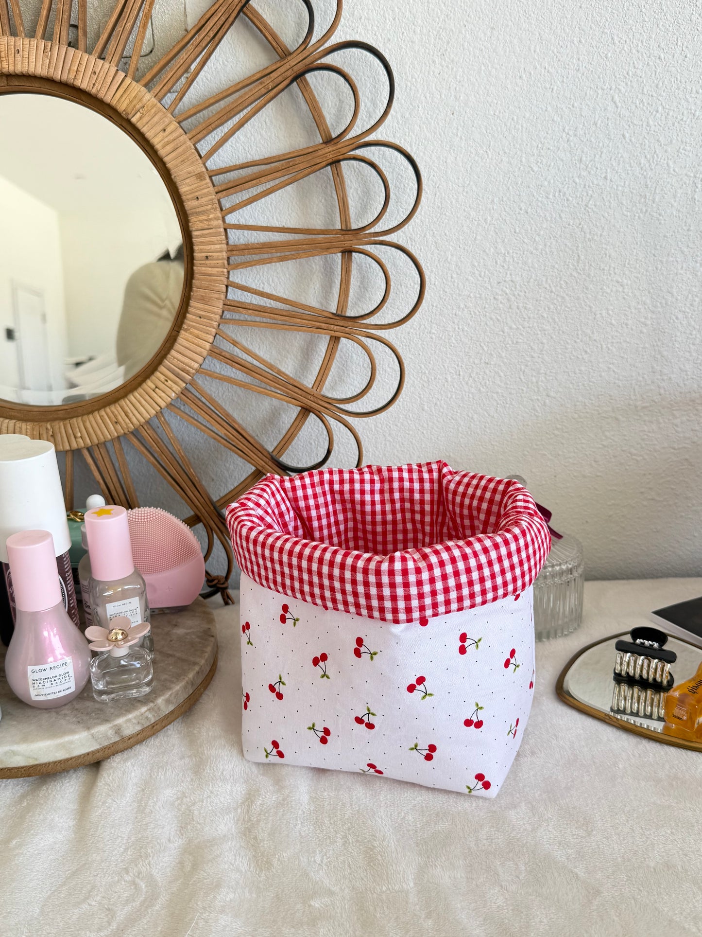Cherry bucket, skincare/makeup organizer