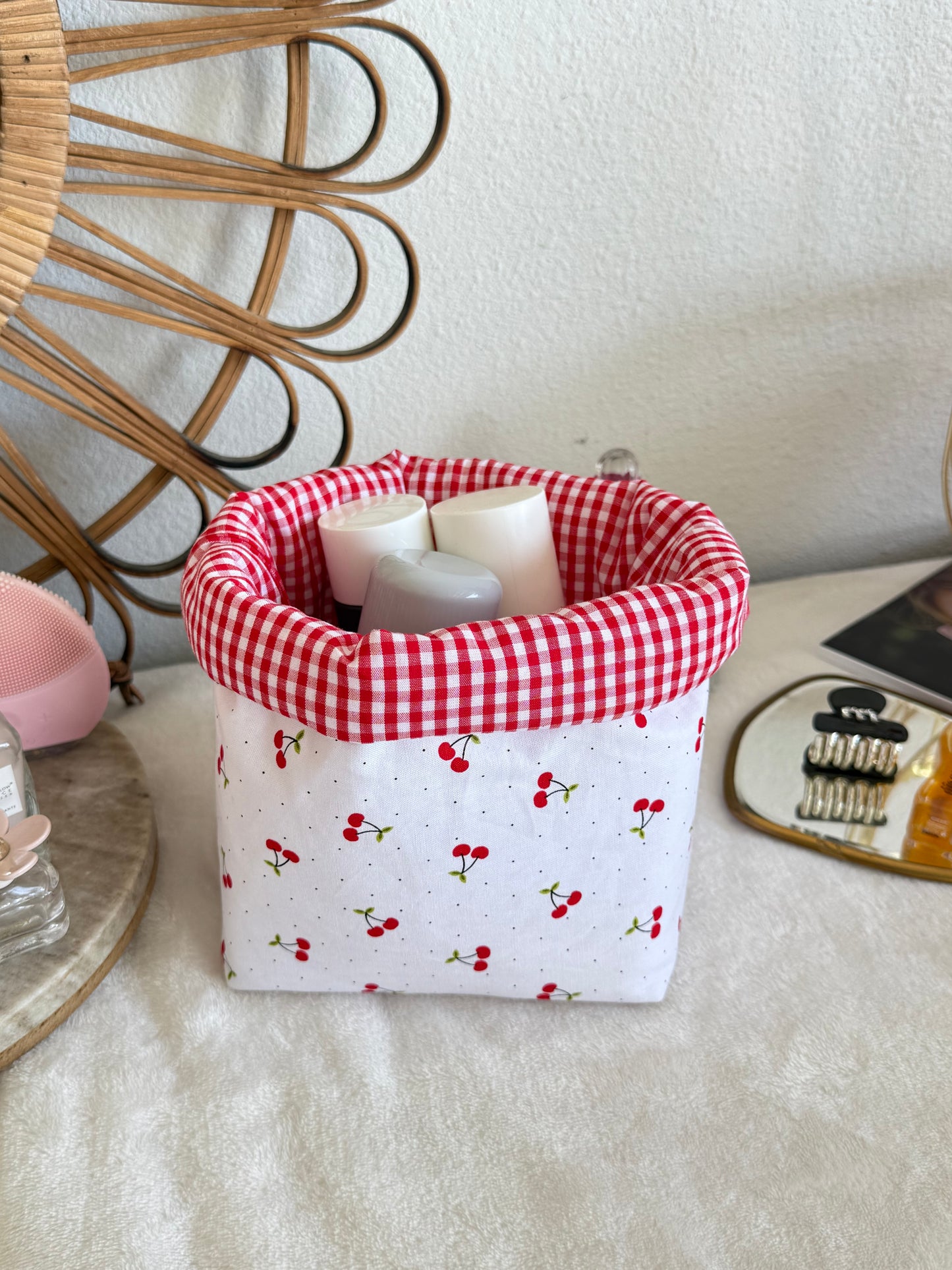 Cherry bucket, skincare/makeup organizer