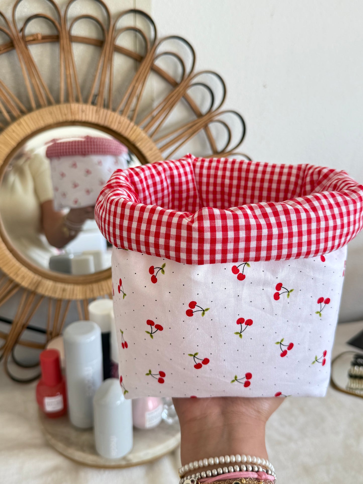 Cherry bucket, skincare/makeup organizer