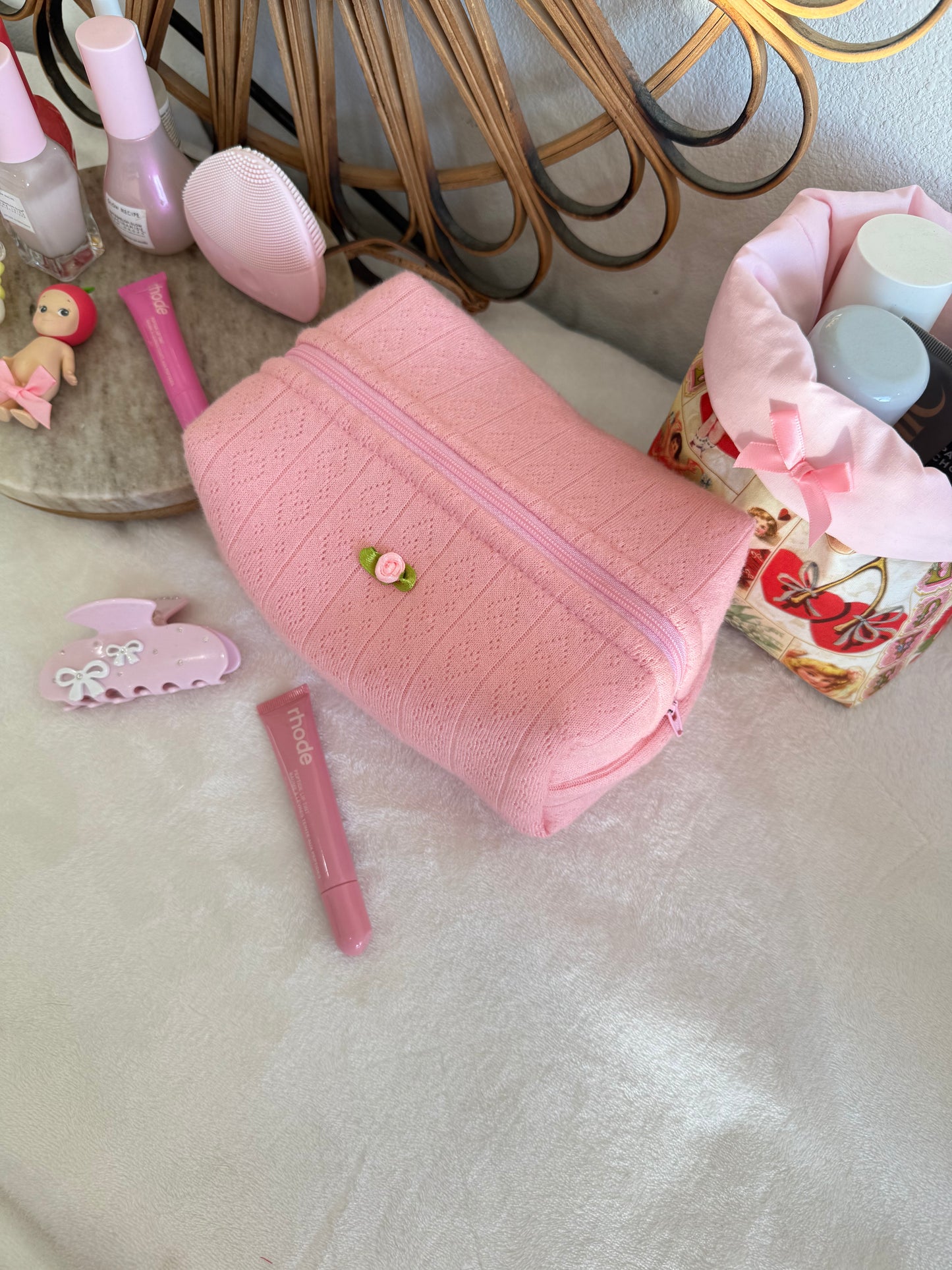 Cute Pink Heart Medium Makeup Pouch